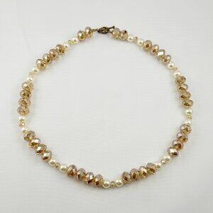 Luxe looking peach crystal and faux pearl necklace
